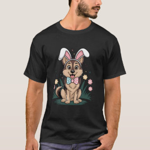 Camiseta Cachorro Pastor Alemão Fofo com Orelhas de Coelho