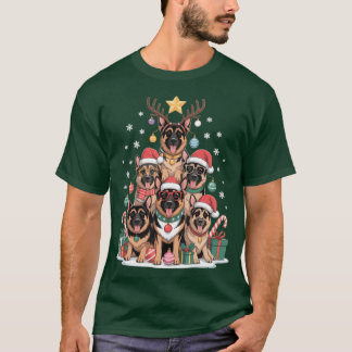 Camiseta Cachorro Pastor Alemão Luzes de Natal Árvore de Na
