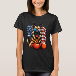 Camiseta Cachorro Pastor Alemão Patriótico Amante de Boxe A