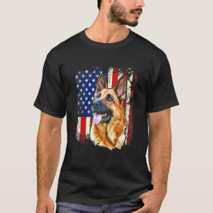 Camiseta Cachorro Pastor Alemão Patriótico Bandeira America