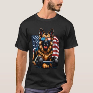 Camiseta Cachorro Pastor Alemão Patriótico Fisiculturismo A