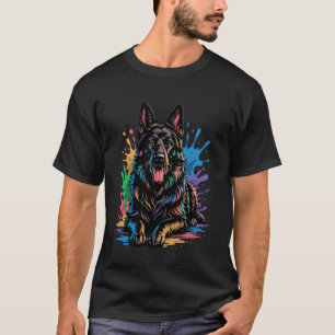 Camiseta Cachorro Pastor Alemão Preto Colorido Tinta Vibran