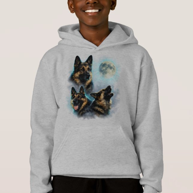 Camiseta Cachorro Pastor Alemão Uivando para a Lua (Frente)