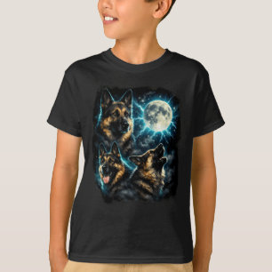 Camiseta Cachorro pastor alemão uivando para a lua