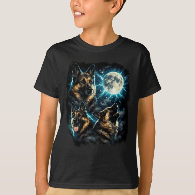 Camiseta Cachorro pastor alemão uivando para a lua (Frente)