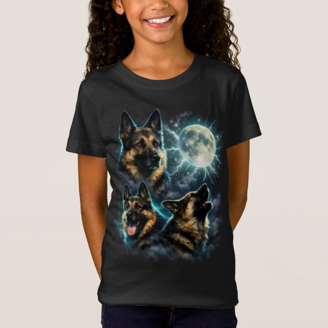 Camiseta Cachorro Pastor Alemão Uivando para a Lua (Frente)