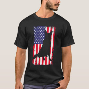 Camiseta Cachorro Pastor Alemão Vintage Bandeira Americana