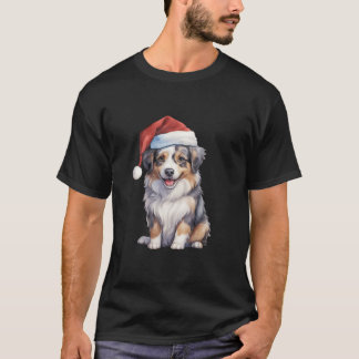 Camiseta Cachorro-pastor australiano bonito com Santa Hat