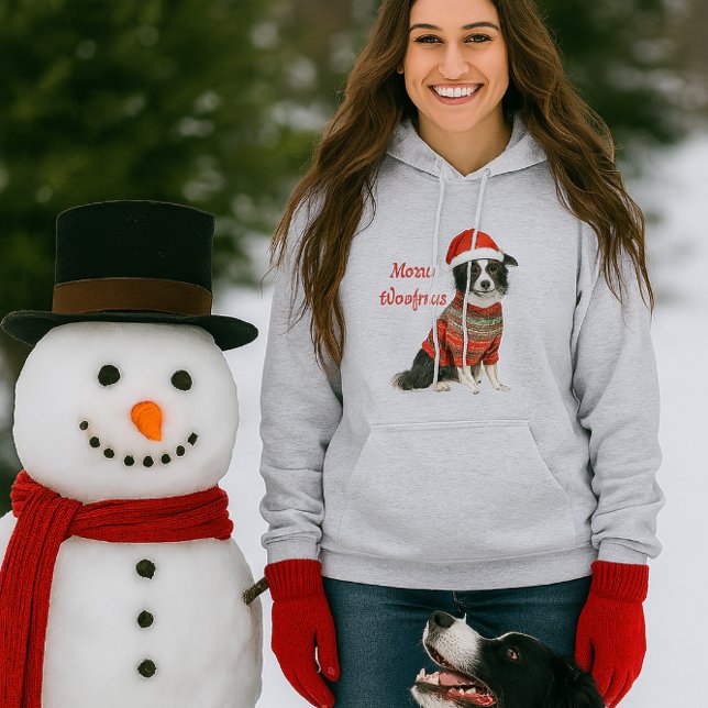 Camiseta Cachorro Pastor de Border no Natal Amante de Cães  (Merry Woofmas Border Collie Hoodie)