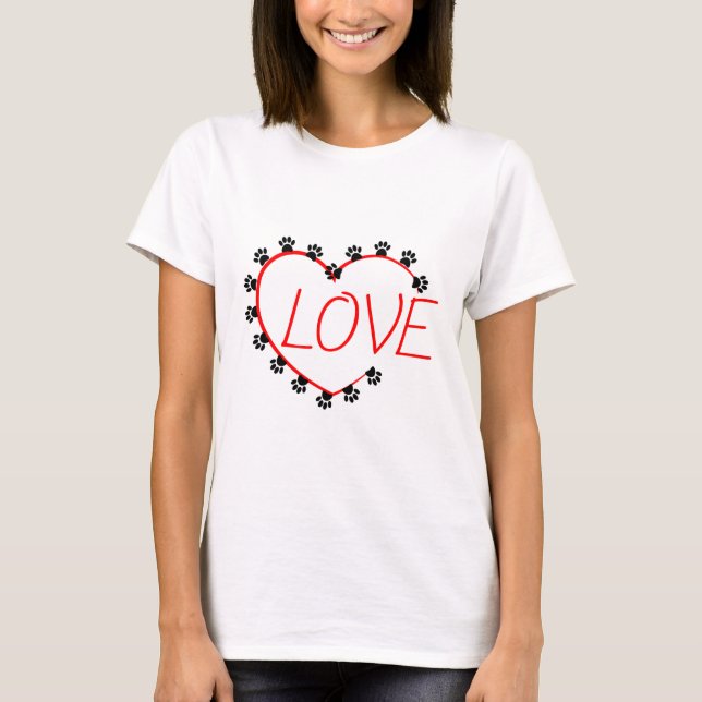 Camiseta Cachorro Pata Coração Vermelho Amor (Frente)
