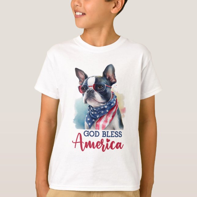 Camiseta Cachorro Patriota - Boston Terrier (Frente)