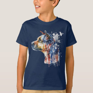 Camiseta Cachorro Patriótico Aquarela Cão de Guarda America