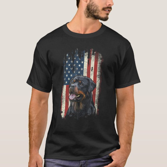 Camiseta Cachorro Patriótico da Bandeira Americana (Frente)