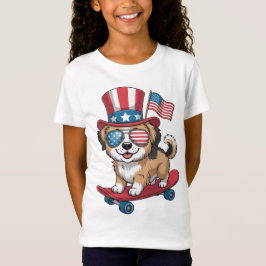 Camiseta Cachorro Patriótico em um Skate