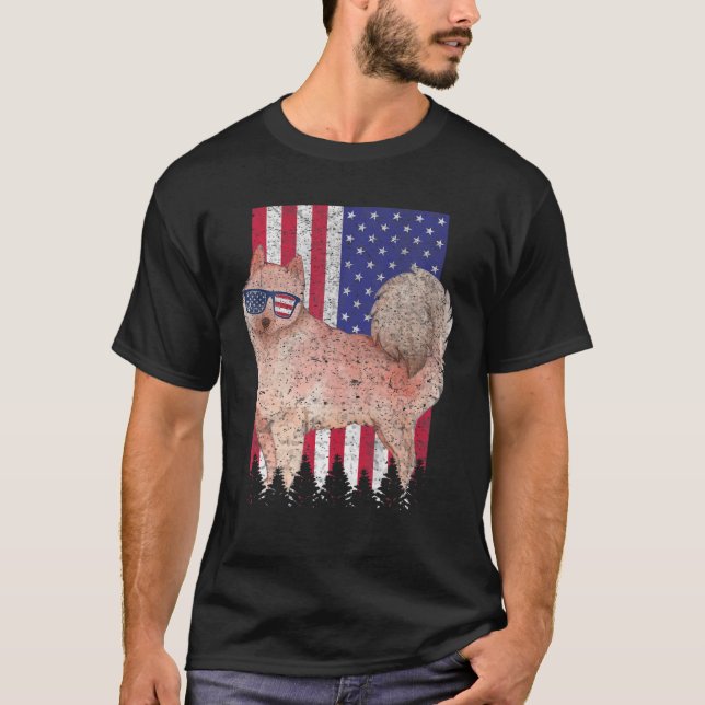 Camiseta Cachorro Patriótico Finlandês Spitz USA Orgulho Am (Frente)