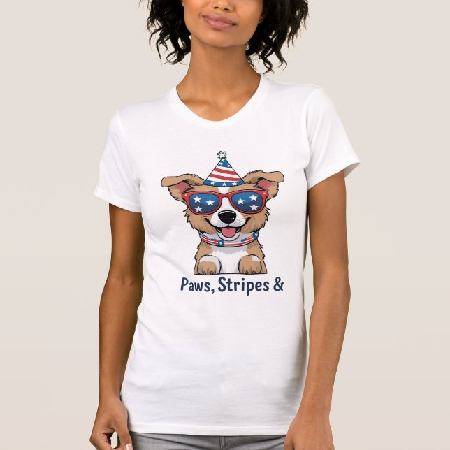 Camiseta Cachorro Patriótico Óculos de sol 4º de julho - Ca (Frente)