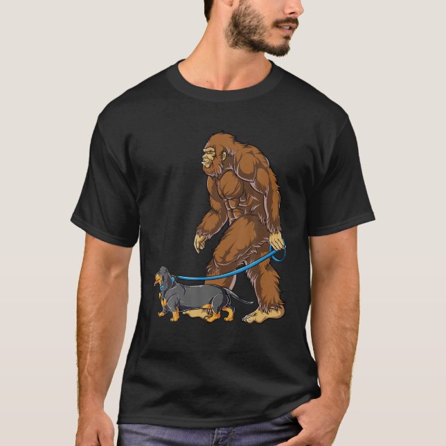 Camiseta Cachorro Pé-Grande Caminhando Homens Dachshund Mul (Frente)