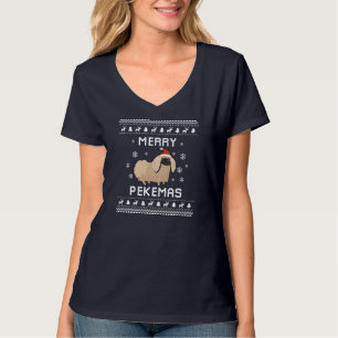 Camiseta Cachorro Pekingês Passou o Natal Ugly Xmas Sweater