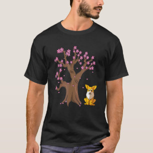 Camiseta Cachorro Pembroke Corgi do Japão Flor de Cerejeira