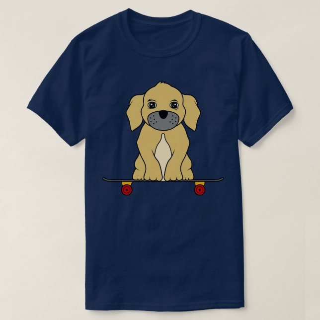 Camiseta Cachorro pequeno está sentado num skate (Frente do Design)