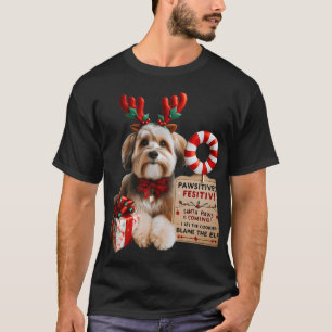 Camiseta Cachorro Pequeno Fofo com Chifres de Rena e Gravat