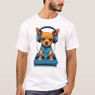 Camiseta Cachorro Pequeno Ginger Adorável DJing com Fones d