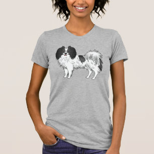 Camiseta Cachorro Phalène Cute Preto E Branco Com Rosto Sor