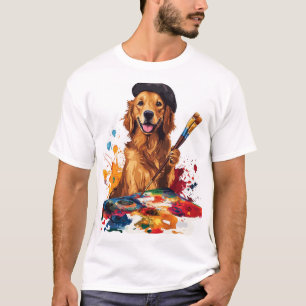 Camiseta Cachorro Pintor � Cão Artístico com Cavalete