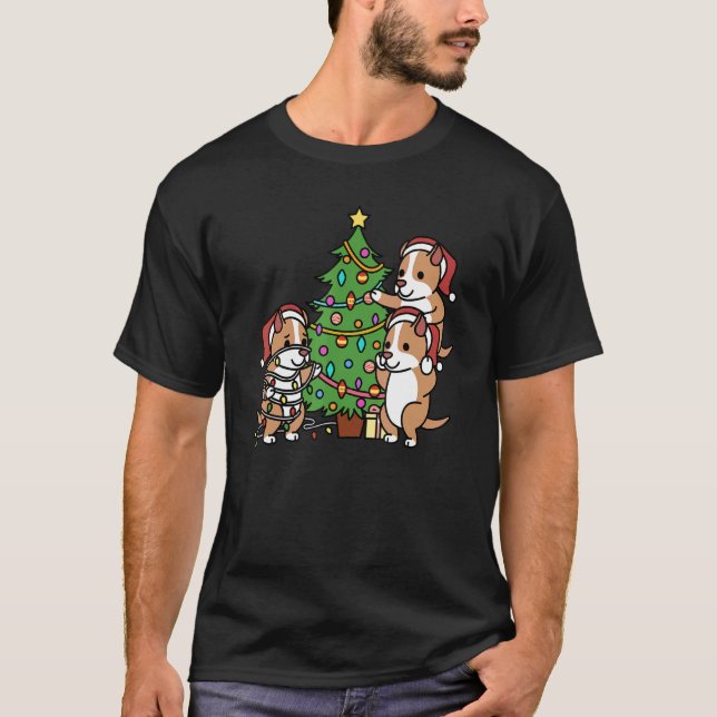 Camiseta Cachorro Pit Bull Árvore de Natal Engraçado (Frente)
