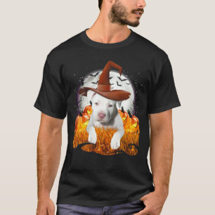Camiseta Cachorro Pit Bull branco fofo e engraçado bruxa no