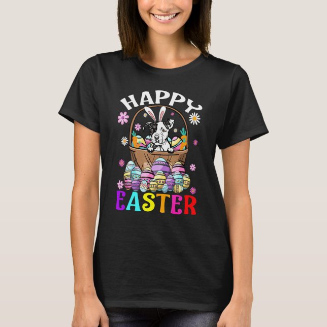 Camiseta Cachorro Pit Bull Engraçado Coelho da Páscoa Feliz (Frente)