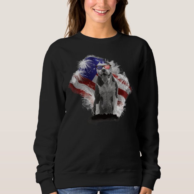 Camiseta Cachorro Pitbulento Com Bandeira Americana Indepen (Frente)