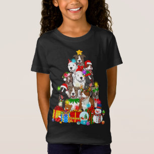 Camiseta Cachorro Pitbulho Árvore de Natal Luz Engraçada Ca