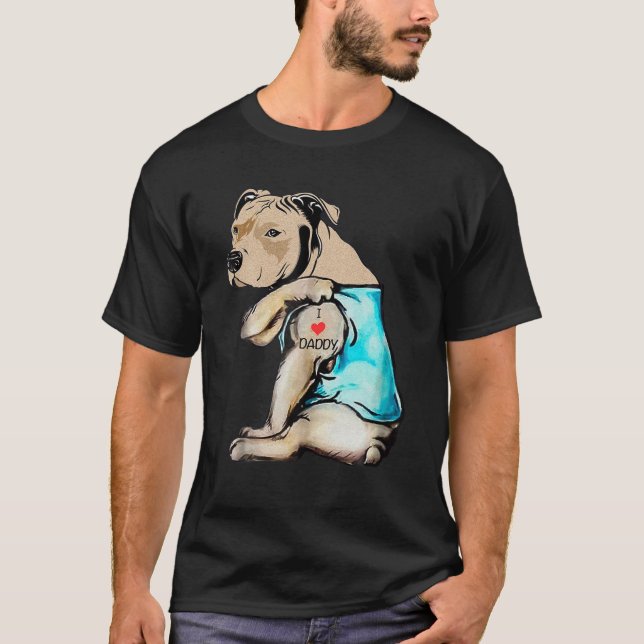Camiseta Cachorro Pitbull Adoro Pai Tatuagem Pai Engraçado  (Frente)