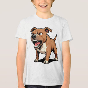 Camiseta Cachorro Pitbull Cartoon Irritado Marrom Rosnando