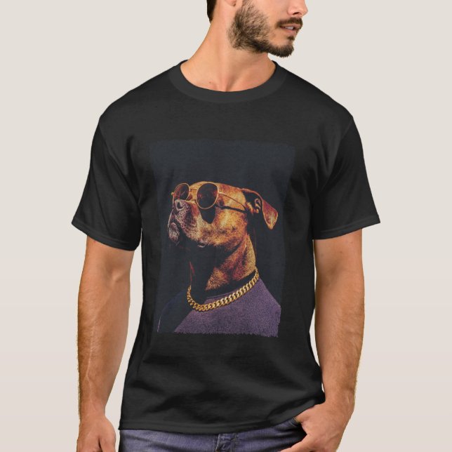Camiseta Cachorro Pitbull Com Óculos de Sol (Frente)