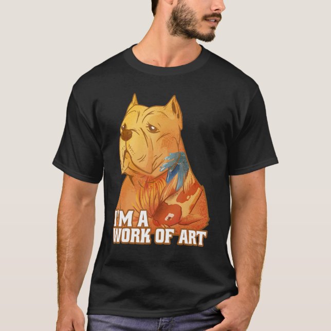 Camiseta Cachorro Pitbull com Tatuagem de Carpa Koi Eu sou  (Frente)