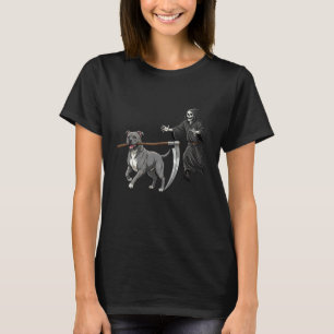 Camiseta Cachorro Pitbull engraçado de Halloween e a Morte