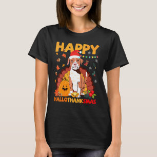 Camiseta Cachorro Pitbull Feliz Hallothanksmas Dia das Brux