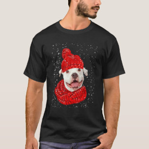 Camiseta Cachorro Pitbull Fofo Chapéu Cachecol Natal Alegre