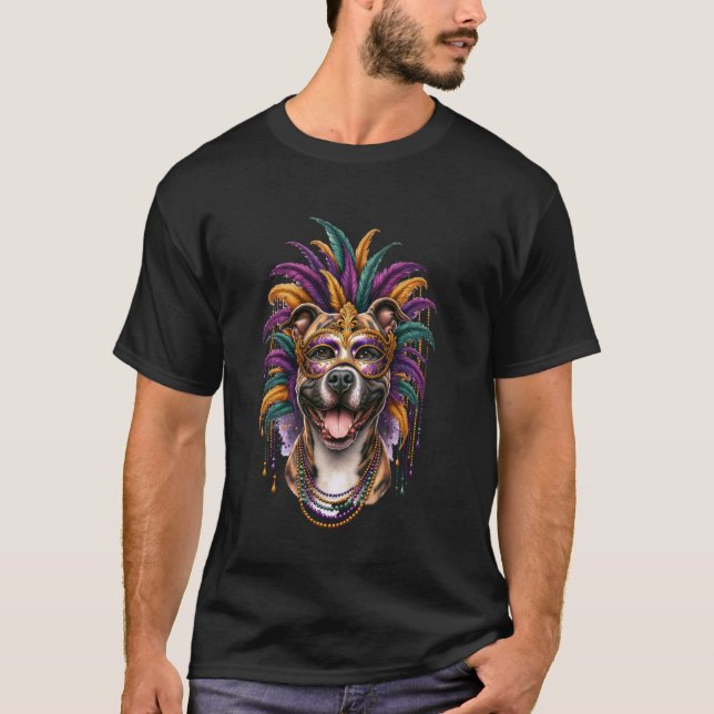 Camiseta Cachorro Pitbull Listrado Carnaval (Frente)