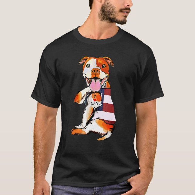 Camiseta Cachorro Pitbull Tatuagem Eu Adoro Pai (Frente)