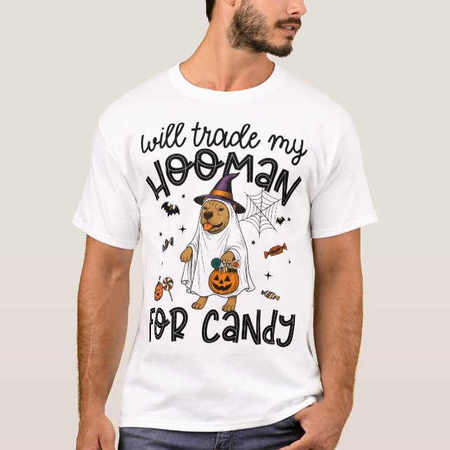 Camiseta Cachorro Pitpull Fantasma Assustador de Halloween (Frente)