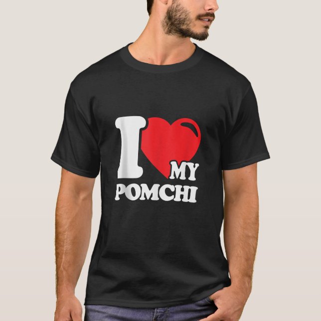 Camiseta Cachorro Pomchi Bonito Ao Longo Da Mãe Pai Eu Amo  (Frente)