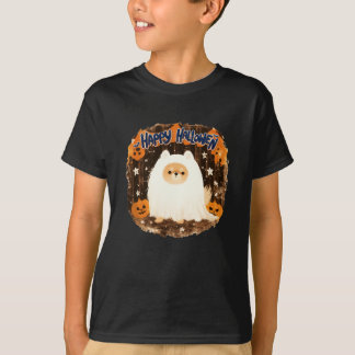 Camiseta Cachorro Pomerano na fantasia fantasma - Feliz Hal