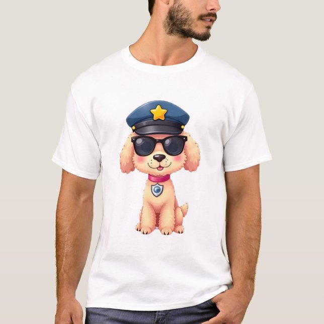 Camiseta Cachorro Poodle Policial Anime Chibi (Frente)