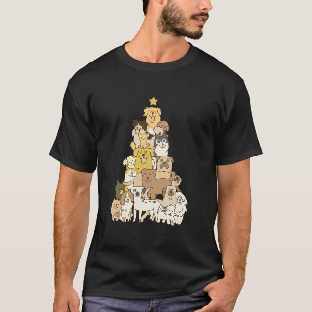 Camiseta Cachorro Povoado Feliz de Árvore de Natal Dogmas P (Frente)