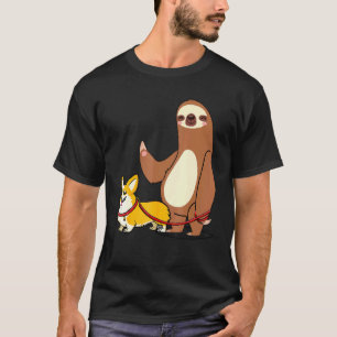Camiseta Cachorro Preguiça Passeando Com Corgi