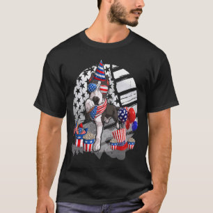 Camiseta Cachorro preto-branco Cachorro sol Bandeira Americ