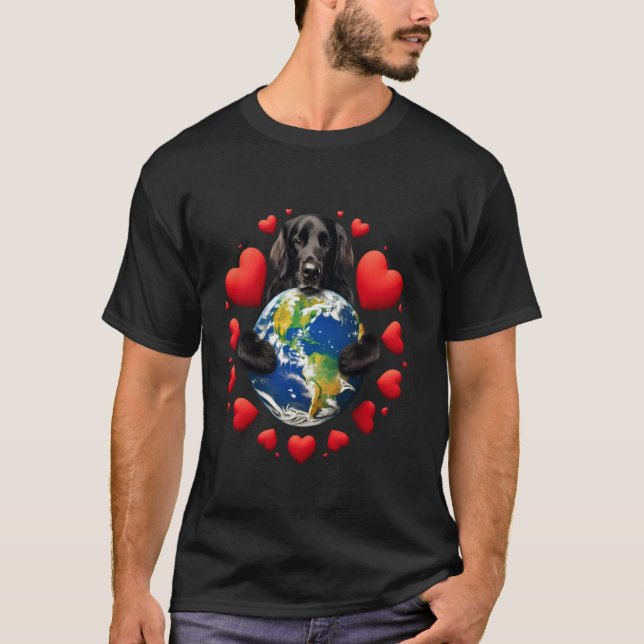 Camiseta Cachorro Preto Engraçado de Casaco Plano Dia da Te (Frente)